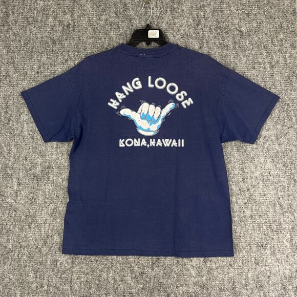 Vintage Single Stitch Shirt Mens XL Hawaii Hang Loose Kona Blue 1990s‎ Hanes - Picture 1 of 11